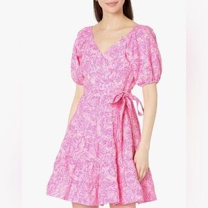 Lilly Pulitzer Iralee Linen Wrap Dress Pink Blossom Foxy Llama